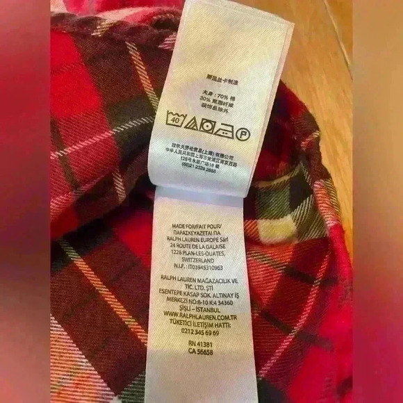 Ralph Lauren Flannel Button Down Collared Shirt Red White Black Plaid Mens Sz L - Picture 4 of 14